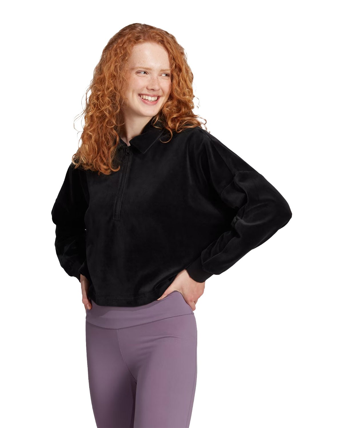 Crop velour quarter-zip sweatshirt