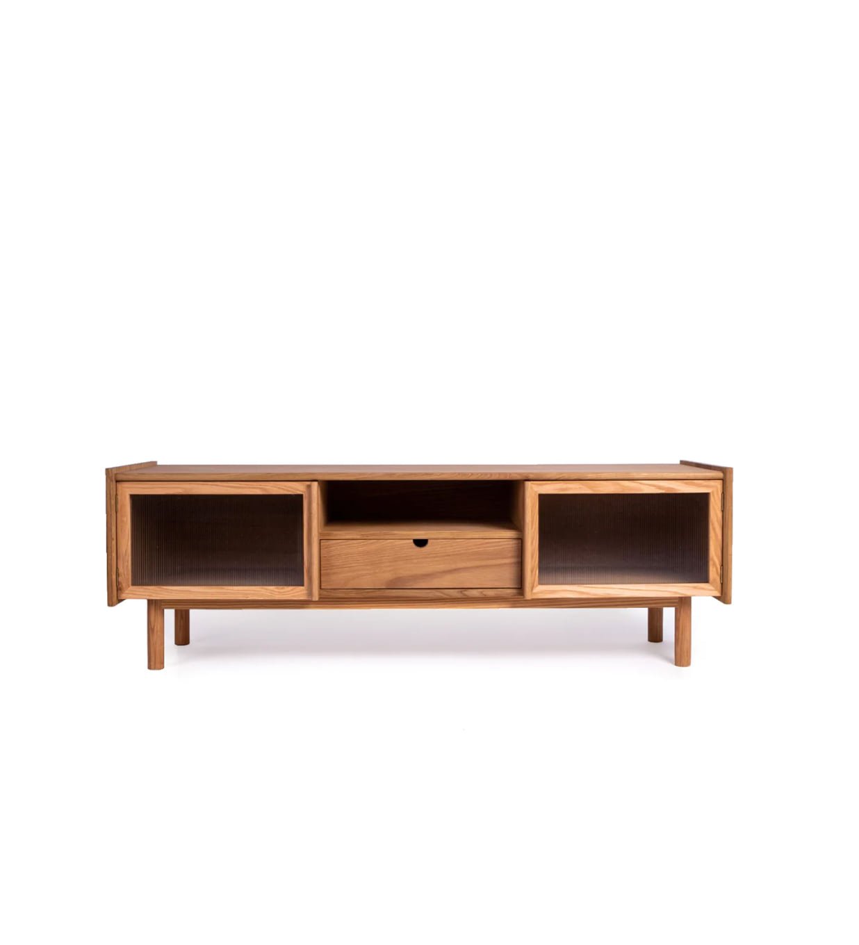 Sem Natural Wood Ribbed Glass TV Stand